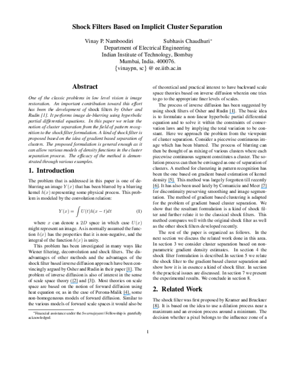 (PDF) Shock Filters Based on Implicit Cluster Separation