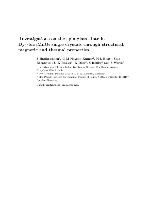 (PDF) Investigations on the spinglass state in Dy0.5Sr0.5MnO3 single