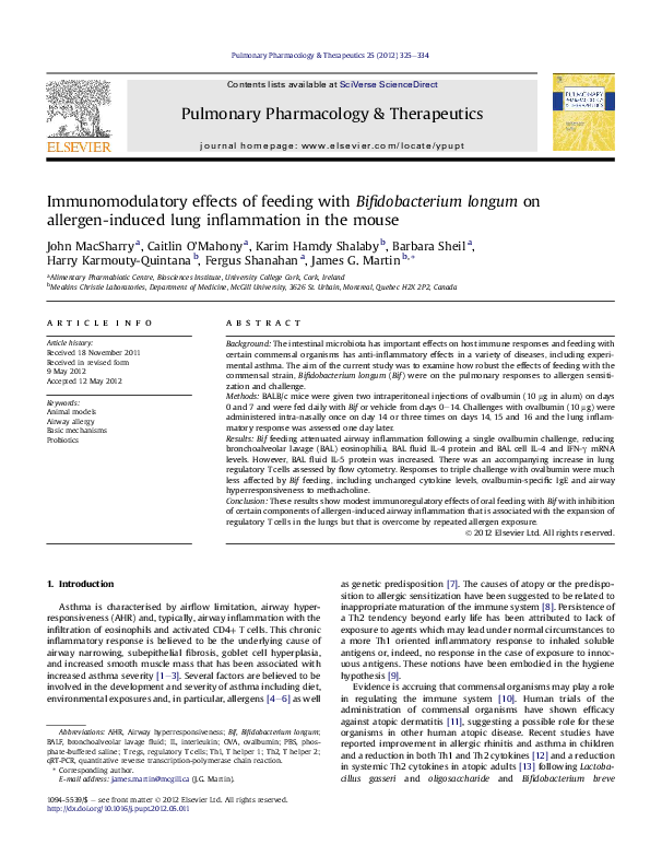 (PDF) Immunomodulatory effects of feeding with Bifidobacterium longum ...