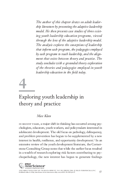 (PDF) Exploring youth leadership in theory and practice