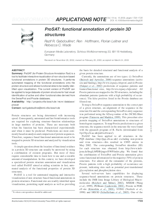 (PDF) ProSAT: functional annotation of protein 3D structures