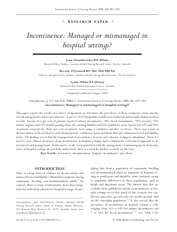 (PDF) Incontinence: Managed or mismanaged in hospital settings