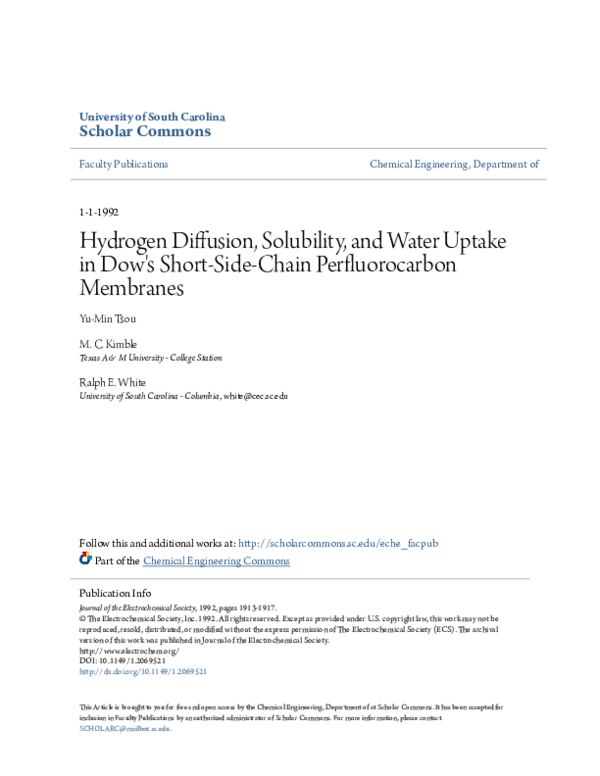 (PDF) Hydrogen Diffusion, Solubility, and Water Uptake in Dow's Short ...