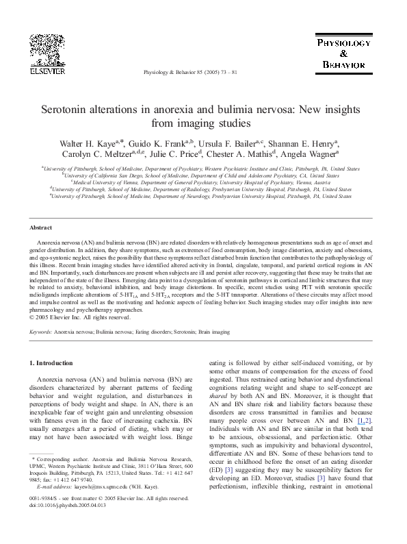 (PDF) Serotonin alterations in anorexia and bulimia nervosa: New ...