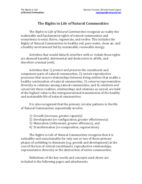 (PDF) The Rights to Life of Natural Communities