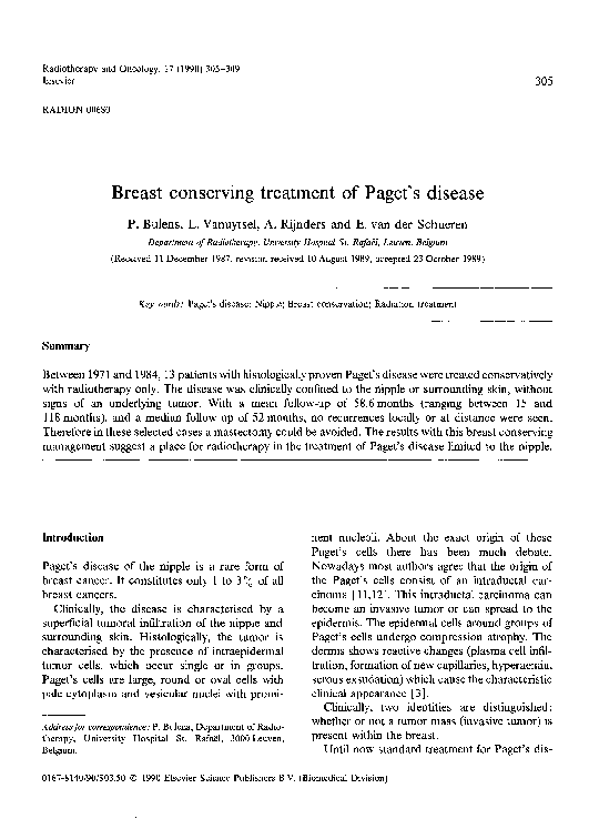 (PDF) Breast conserving treatment of Paget's disease Alex Rijnders Academia.edu