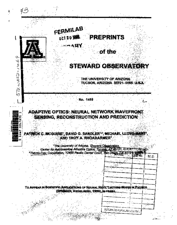 (PDF) Adaptive optics: Neural network wavefront sensing, reconstruction ...