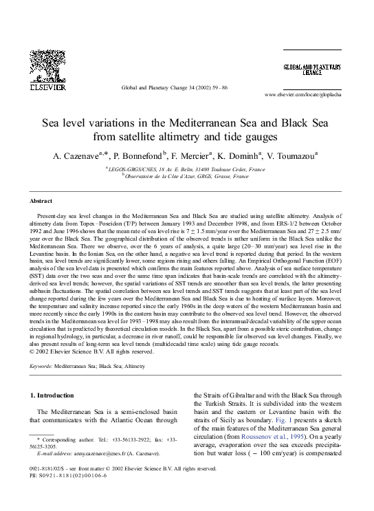 (PDF) Sea level variations in the Mediterranean Sea and Black Sea from ...