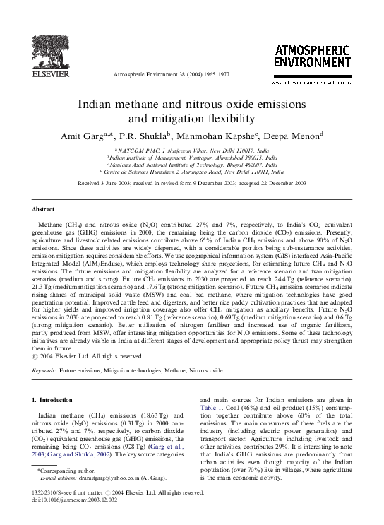(PDF) Indian methane and nitrous oxide emissions and mitigation flexibility