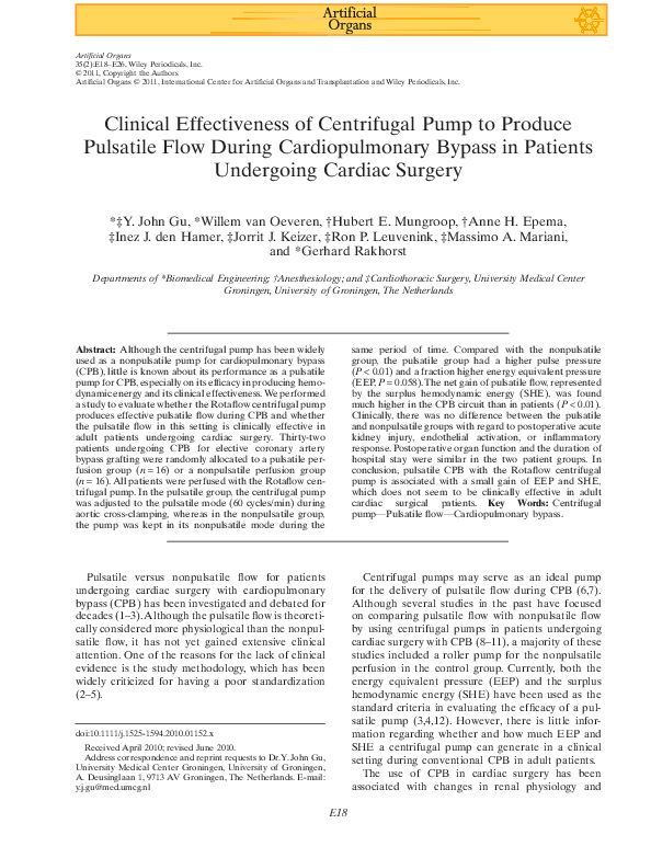 (PDF) Clinical effectiveness of centrifugal pump to produce pulsatile flow during