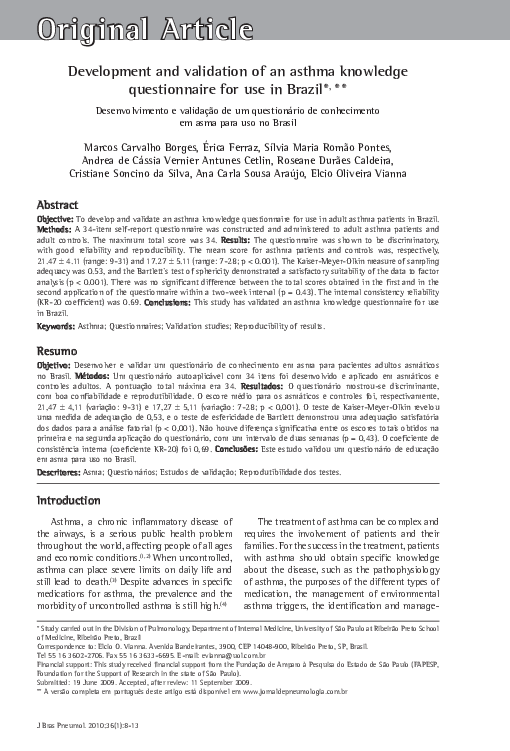 (PDF) Development and validation of an asthma knowledge questionnaire ...
