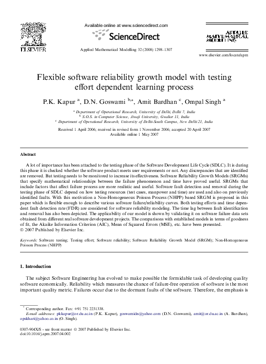 (PDF) Flexible software reliability growth model with testing effort ...