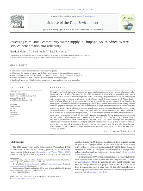 (PDF) Assessing rural small community water supply in Limpopo, South