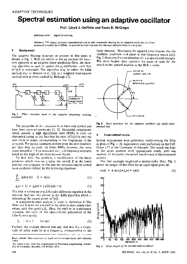 (PDF) Spectral estimation using an adaptive oscillator