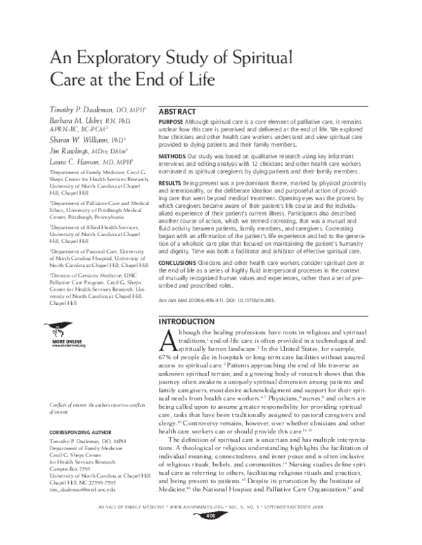 (PDF) An Exploratory Study of Spiritual Care at the End of Life