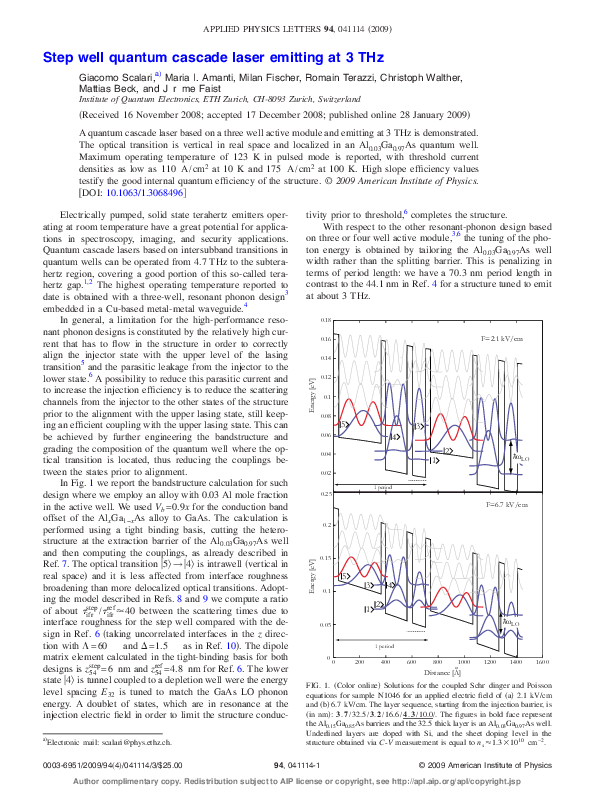 (PDF) Step well quantum cascade laser emitting at 3 THz