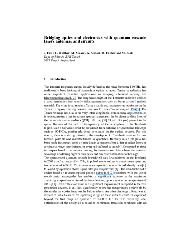 (PDF) Bridging Optics and Electronics with Quantum Cascade Lasers ...