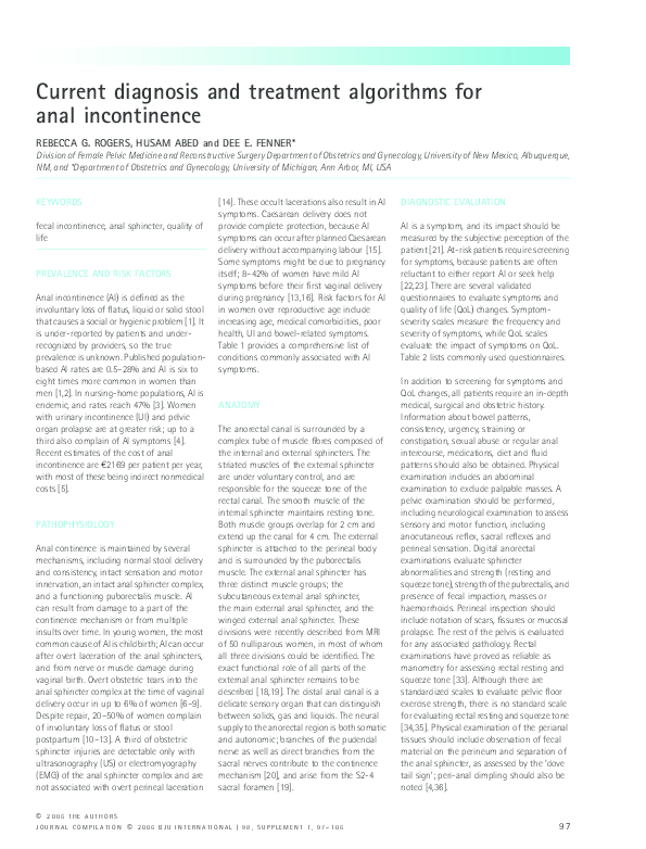 (PDF) Current diagnosis and treatment algorithms for anal incontinence