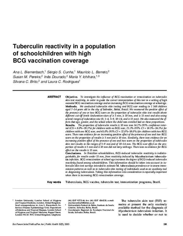 (PDF) Tuberculin reactivity in a population of schoolchildren with high