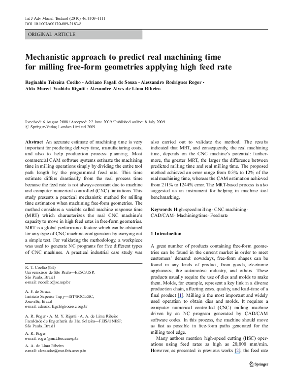 (PDF) Mechanistic approach to predict real machining time for milling ...