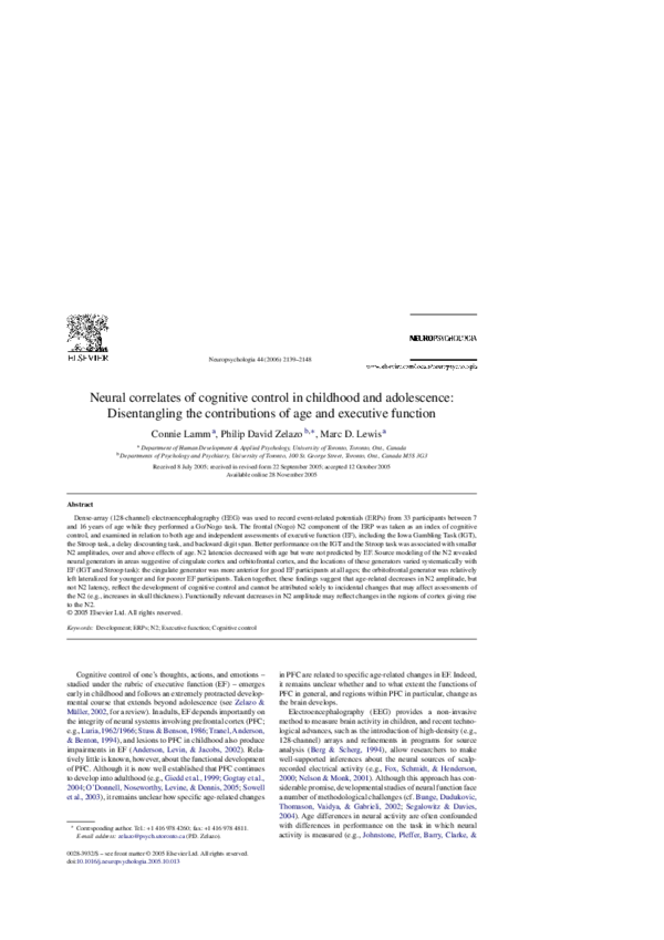 (PDF) Neural correlates of cognitive control in childhood and ...