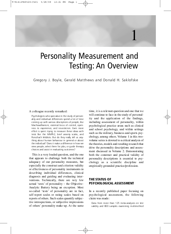Pdf Personality Measurement And Testing An Overview Gregory Boyle Academia Edu