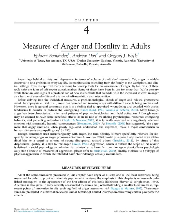 (PDF) Measures of Anger and Hostility in Adults