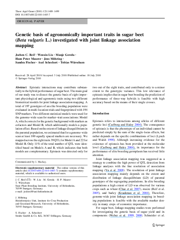 (PDF) Genetic basis of agronomically important traits in sugar beet ...