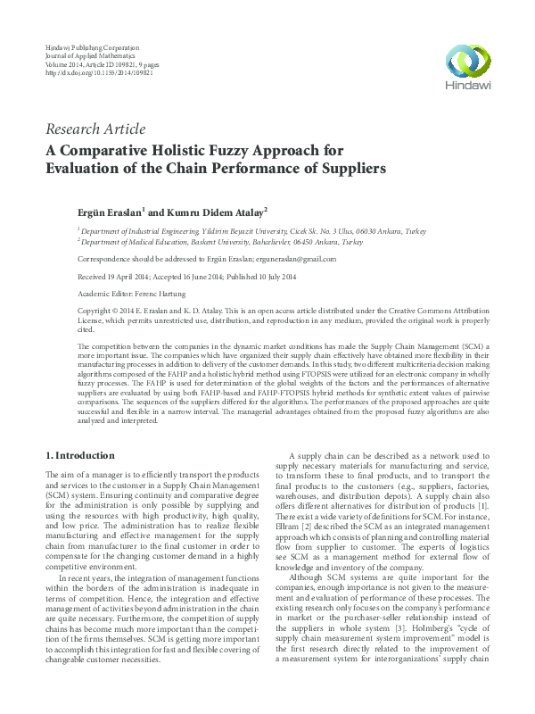 (PDF) A Comparative Holistic Fuzzy Approach for Evaluation of the Chain ...