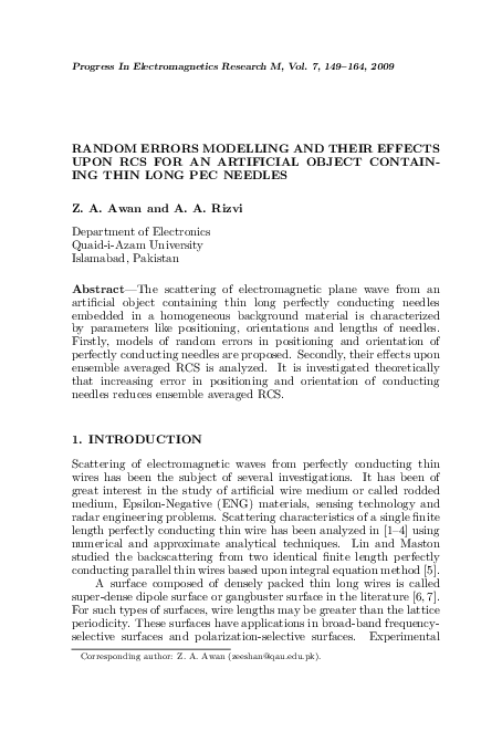 (PDF) RANDOM ERRORS MODELLING AND THEIR EFFECTS UPON RCS FOR AN ...