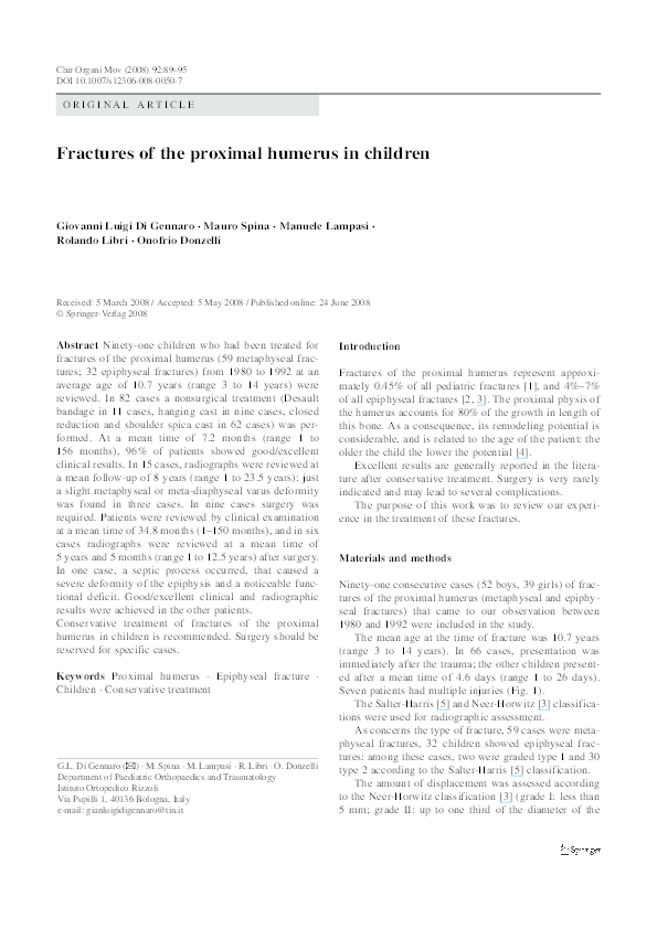 (PDF) Fractures of the proximal humerus in children