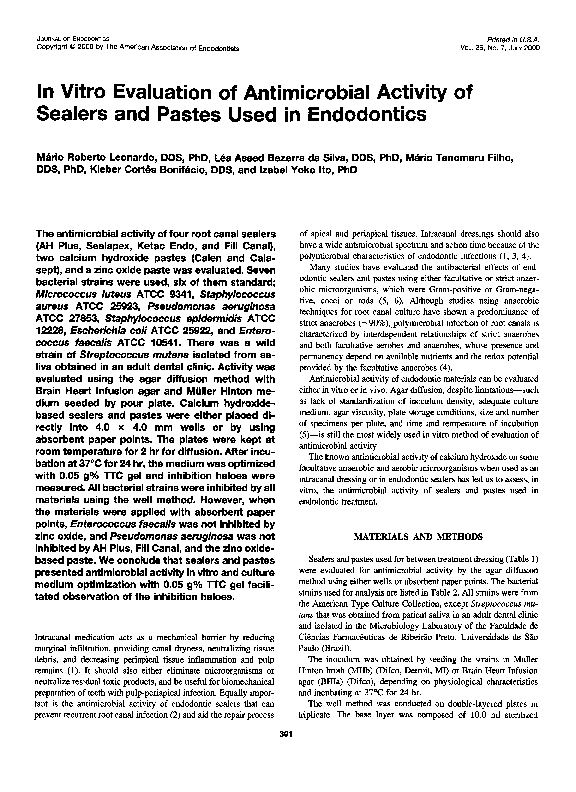 (PDF) In Vitro Evaluation of Antimicrobial Activity of Sealers and ...
