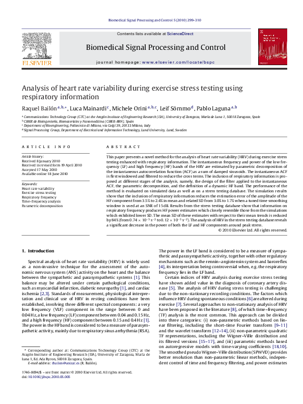 (PDF) Analysis of heart rate variability during exercise stress testing ...