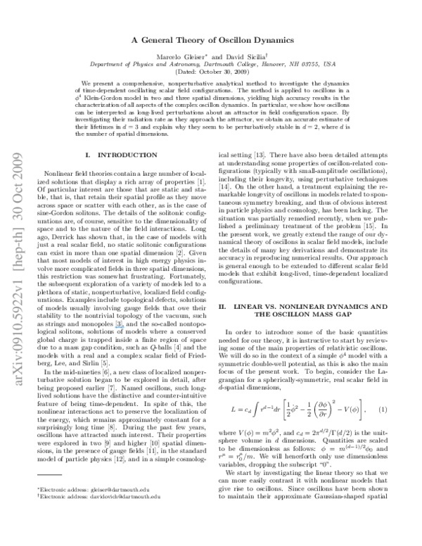 Pdf General Theory Of Oscillon Dynamics Lucian Gleiser Academia Edu