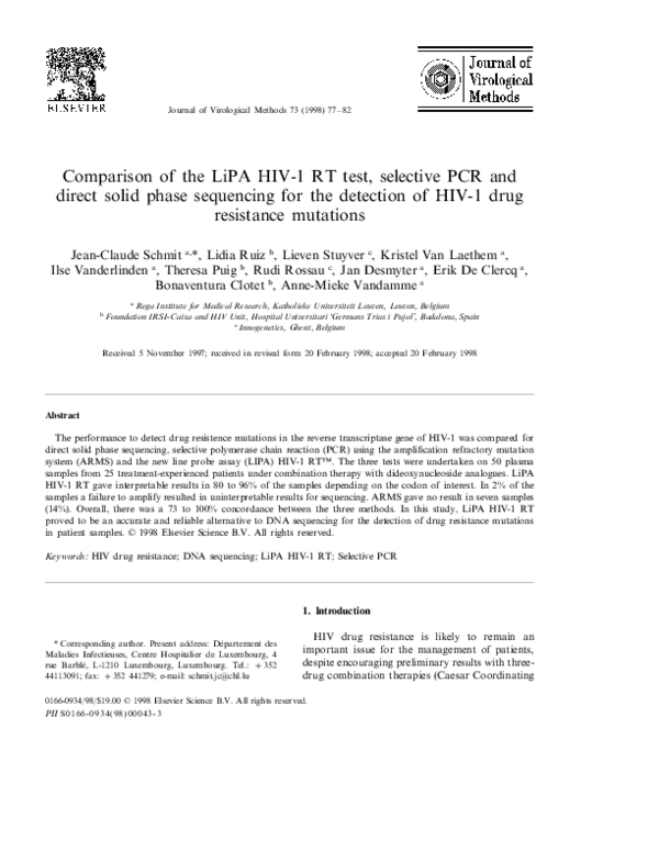 (PDF) Comparison of the LiPA HIV1 RT test, selective PCR and direct