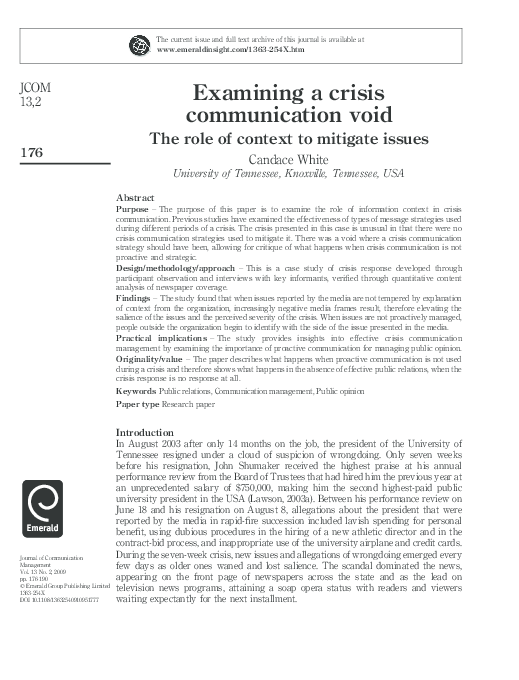(PDF) Examining a crisis communication void : The role of context to ...