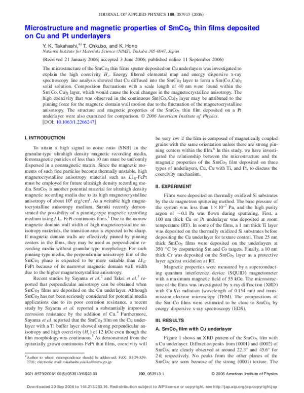 (PDF) Microstructure and magnetic properties of SmCo films
