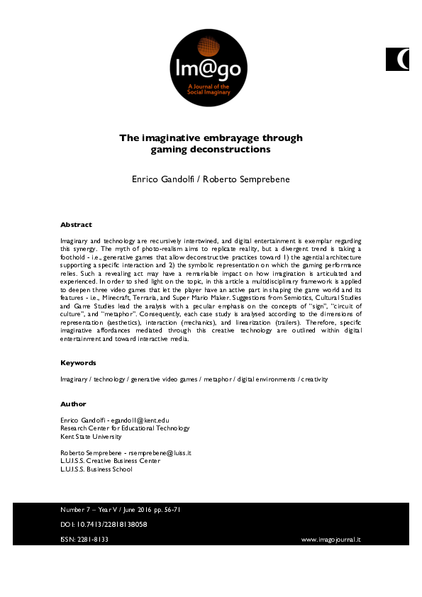 The imaginative embrayage through gaming deconstructions