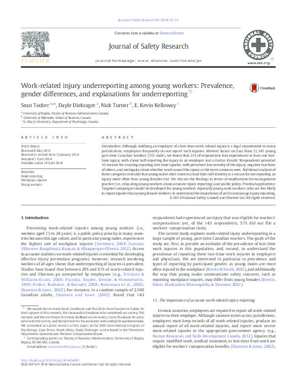 (PDF) Work-related injury underreporting among young workers ...