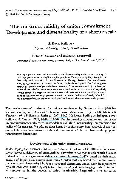 (PDF) The construct validity of union commitment: Development and ...