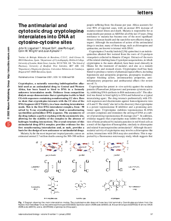 (PDF) The antimalarial and cytotoxic drug cryptolepine intercalates ...
