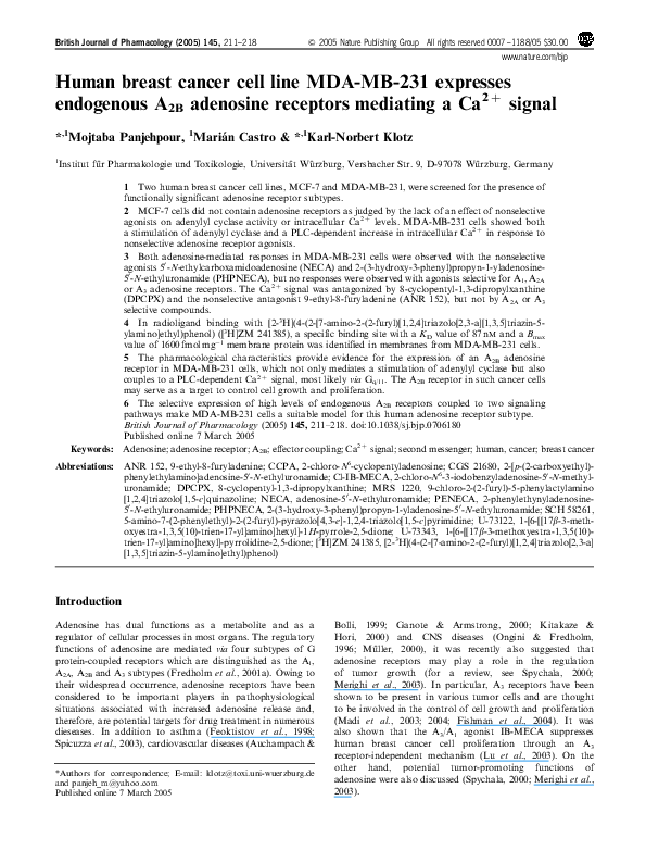 (PDF) Human breast cancer cell line MDA-MB-231 expresses endogenous A ...