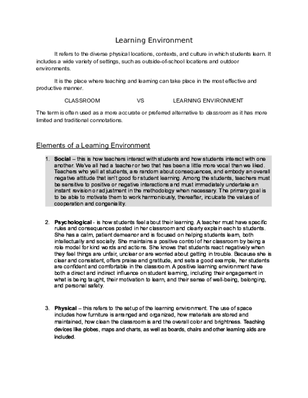 (DOC) Learning Environment