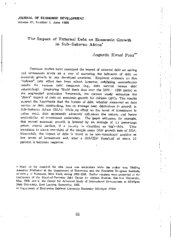 (PDF) The impact of external debt on economic growth in Sub-Saharan Africa