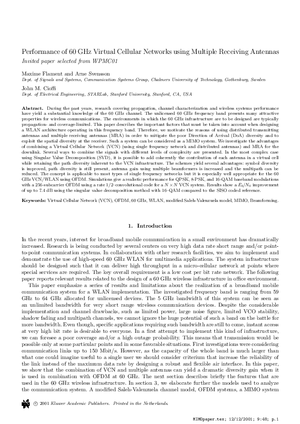 (PDF) Performance of 60 GHz virtual cellular networks using multiple