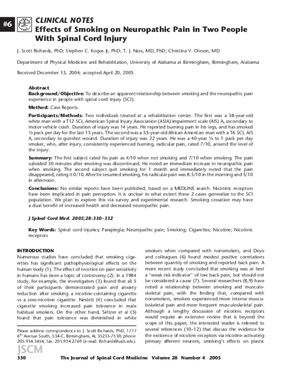 (PDF) Effects of smoking on neuropathic pain in two people with spinal ...