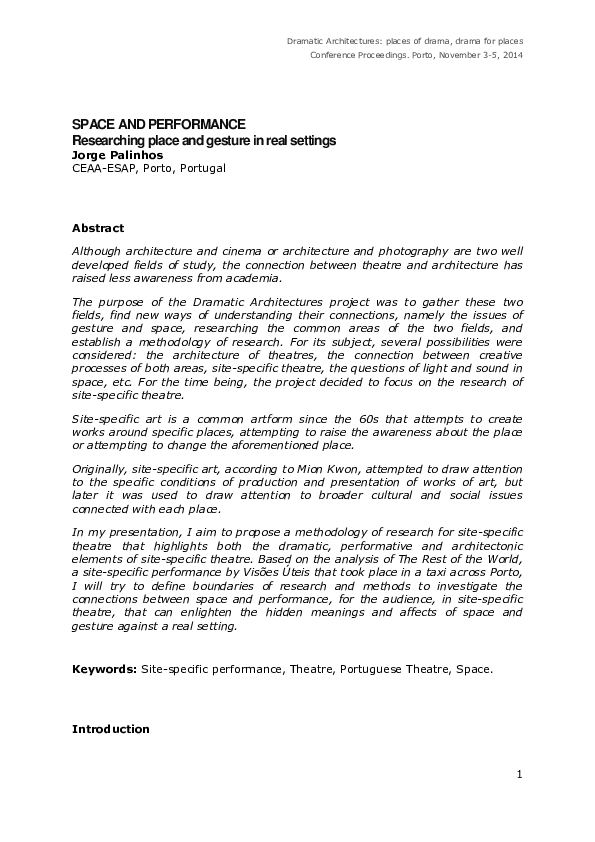(PDF) Space and Performance - Researching place and gesture in real ...