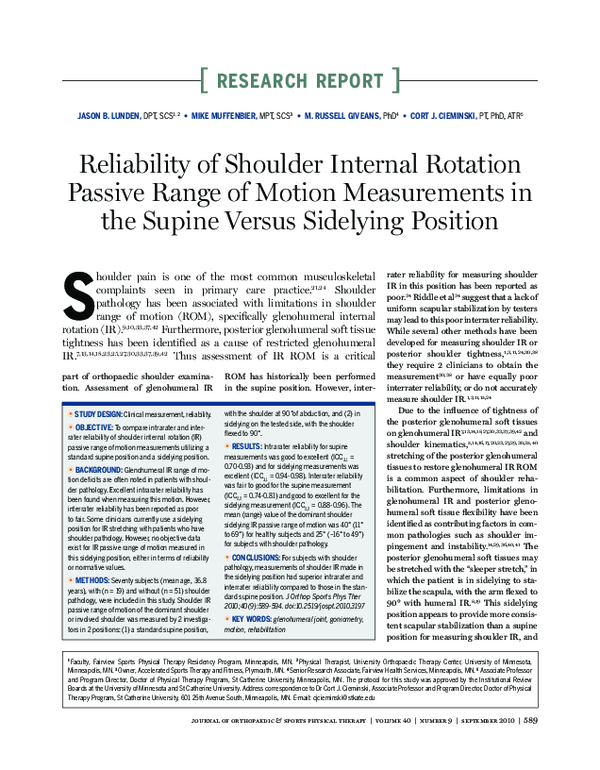 (PDF) Reliability of Shoulder Internal Rotation Passive Range of Motion