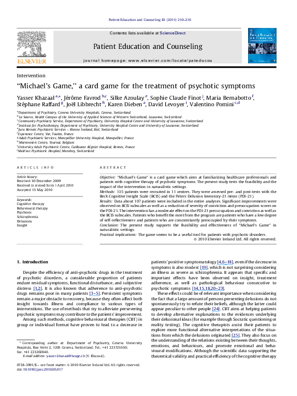 (PDF) Michael's Game,” a card game for the treatment of psychotic
