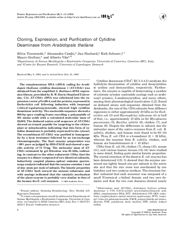 (PDF) Cloning, Expression, and Purification of Cytidine Deaminase from ...